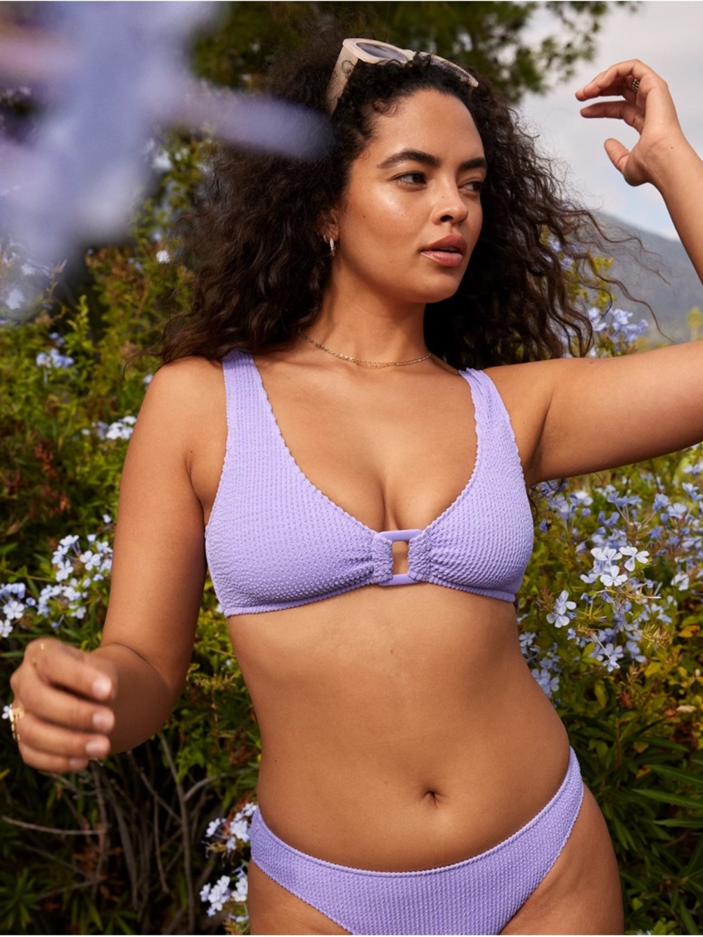 Aerie Shimmery Crinkle Ring Wide Strap Scoop Bikini